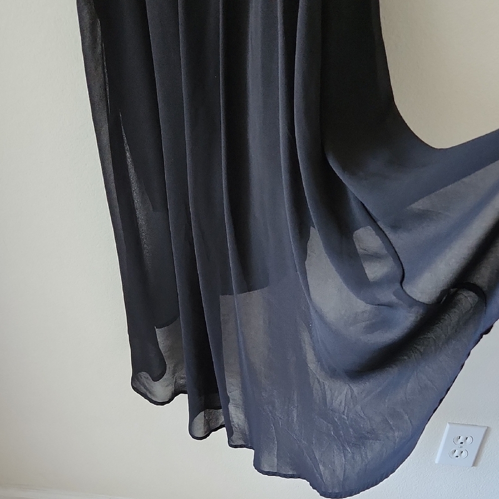 Black Slip Dress Camisole Straps High Low Hem silver tone buttons Pleated Waist - Picture 11 of 16